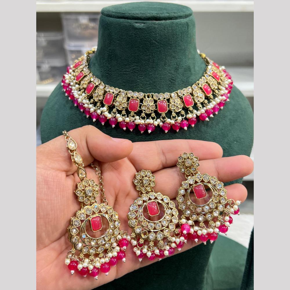 Hira Collection Premium Crystal Stone Pearl And Beaded Necklace Set