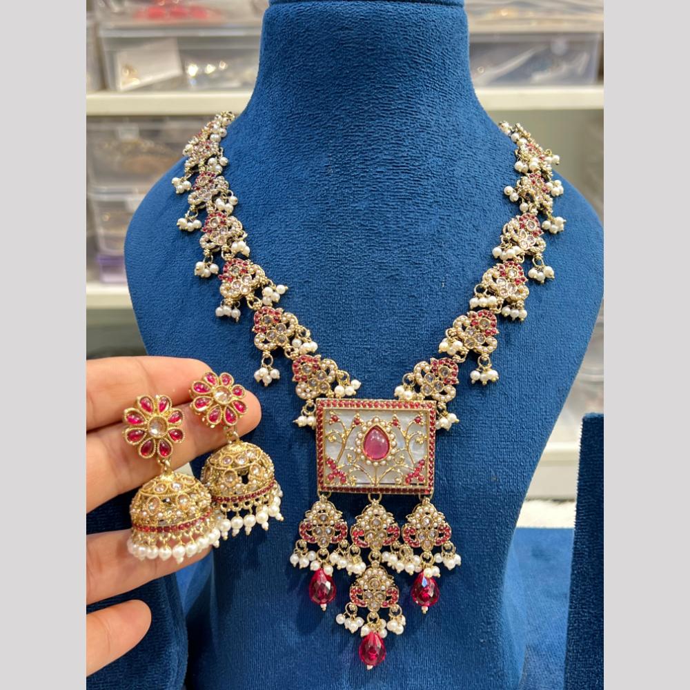 Hira Collection Premium Crystal Stone Pearl And Beaded Necklace Set