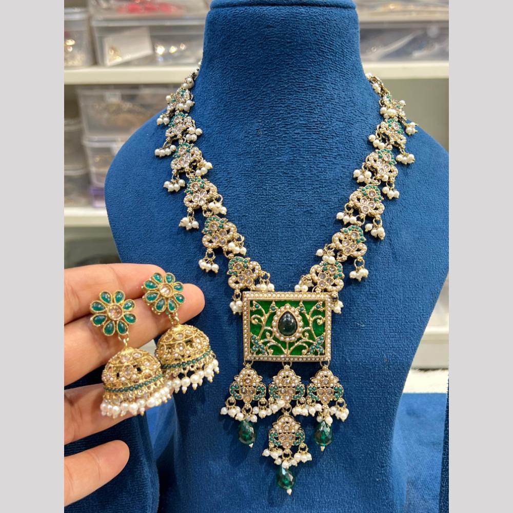 Hira Collection Premium Crystal Stone Pearl And Beaded Necklace Set