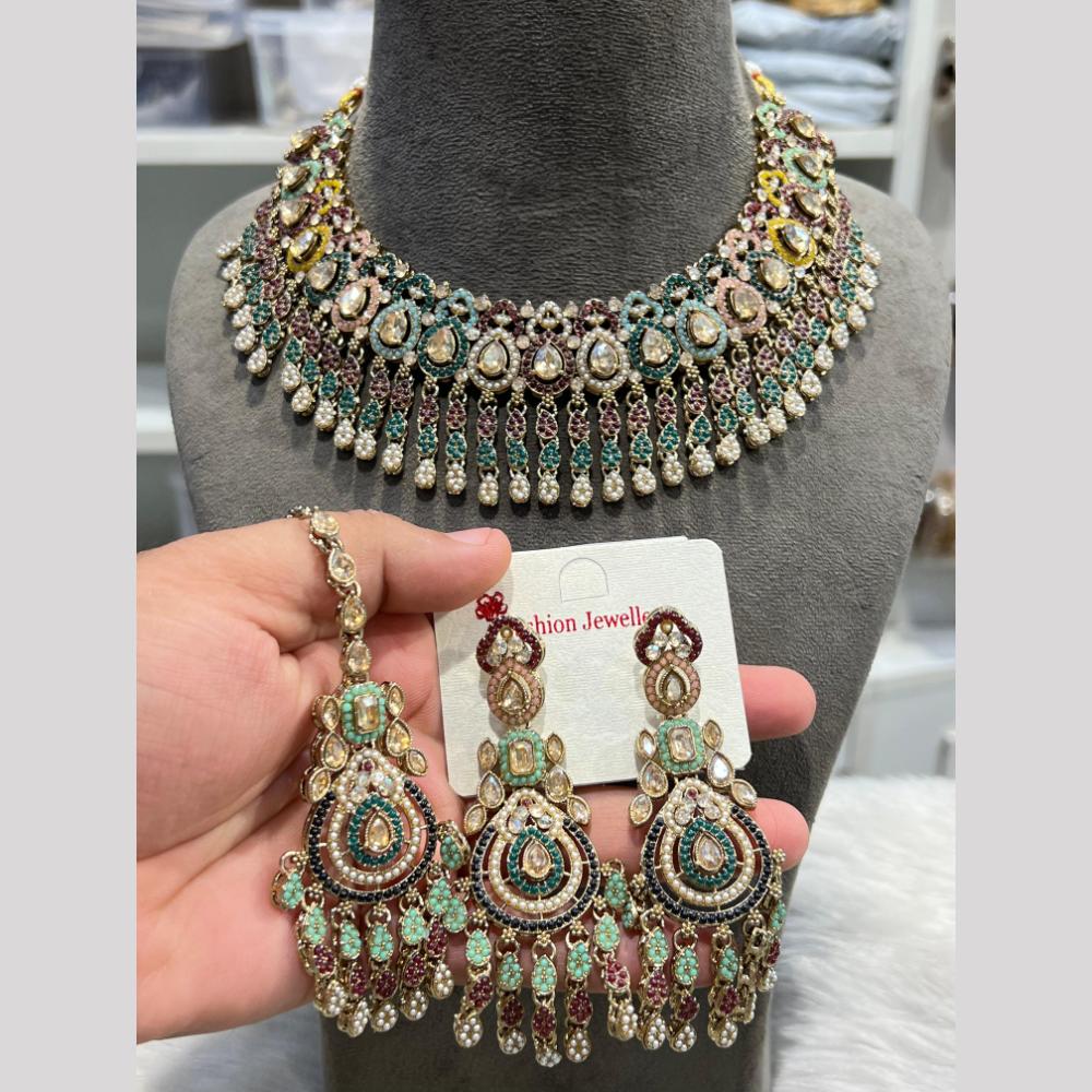 Hira Collection Premium Crystal Stone And Pearl Necklace Set