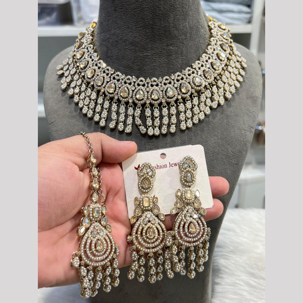 Hira Collection Premium Crystal Stone And Pearl Necklace Set
