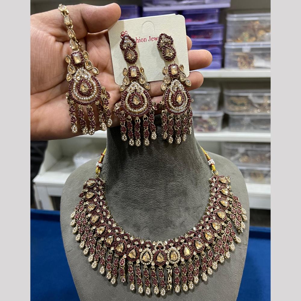 Hira Collection Premium Crystal Stone And Pearl Necklace Set