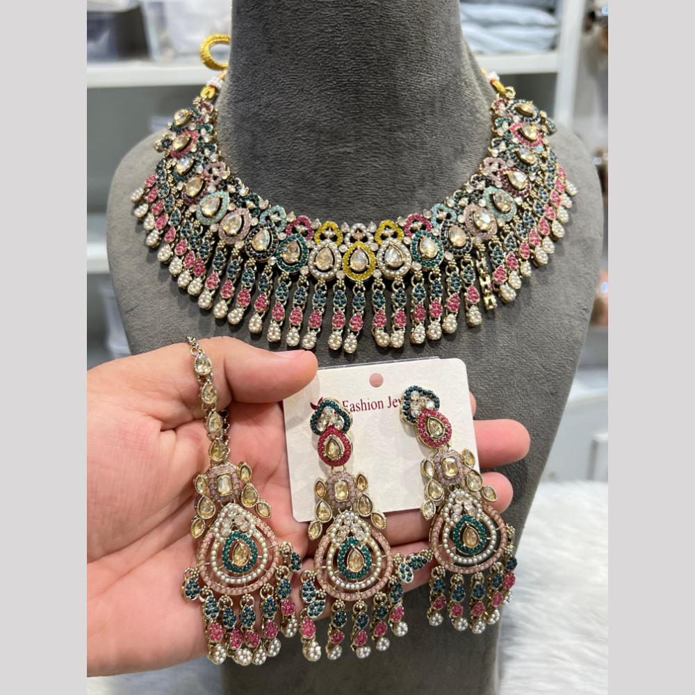 Hira Collection Premium Crystal Stone And Pearl Necklace Set