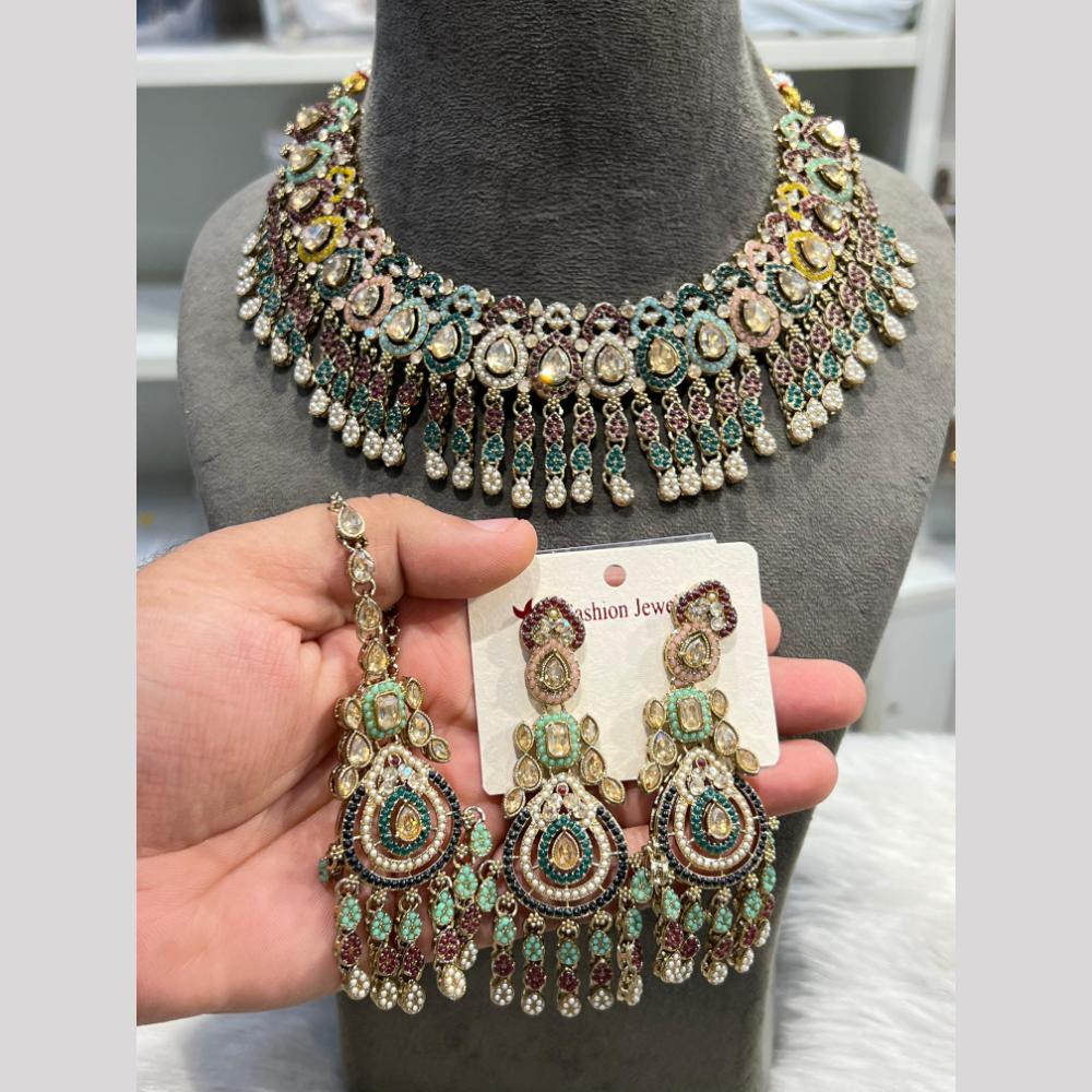 Hira Collection Premium Crystal Stone And Pearl Necklace Set