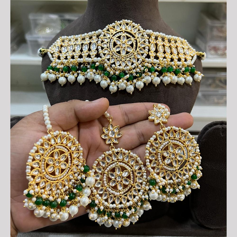 Hira Collection Designer Kundan Stone And Beads Heavy Choker Necklace Set