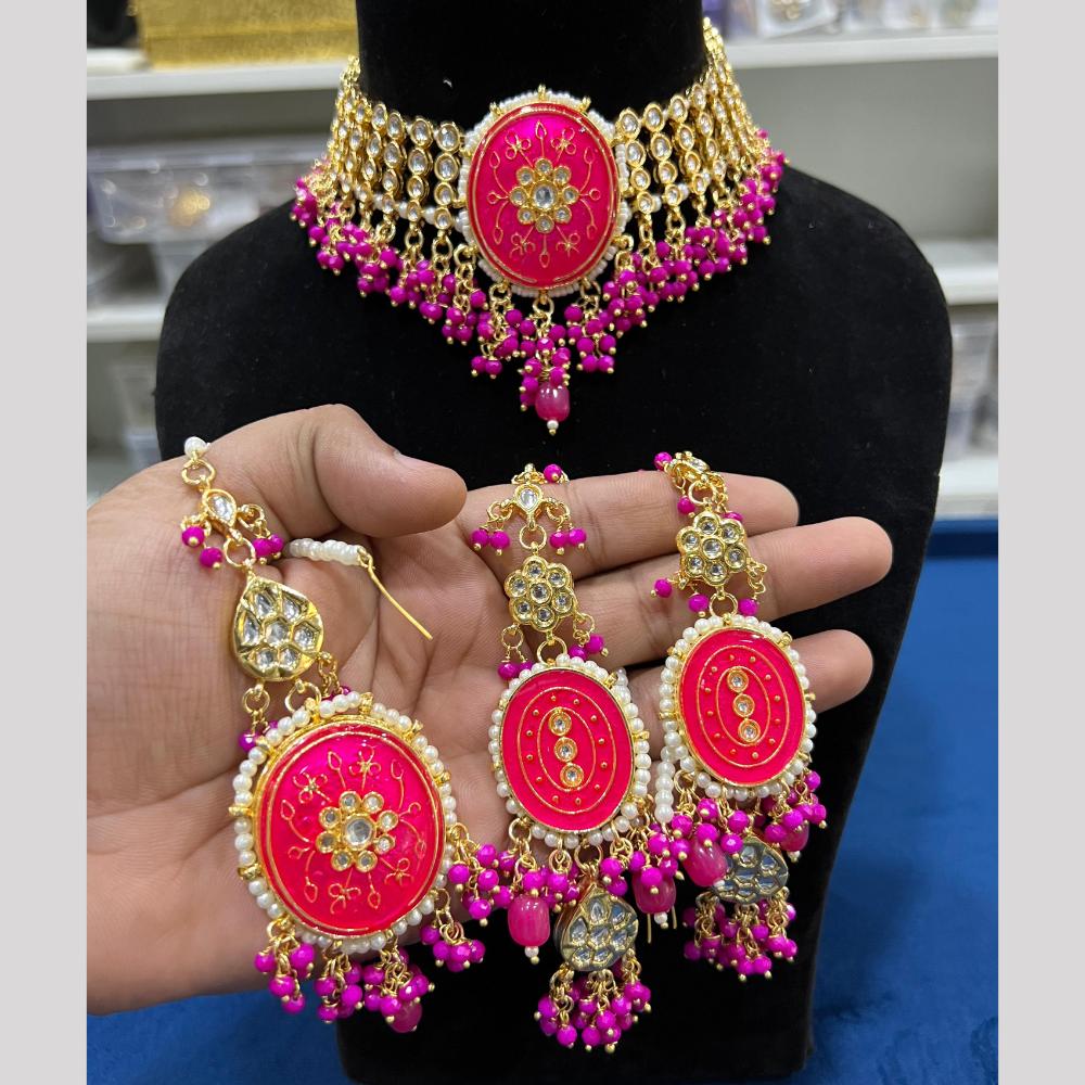 Hira Collection Designer Kundan Stone And Beads Heavy Choker Necklace Set