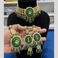 Hira Collection Designer Kundan Stone And Beads Heavy Choker Necklace Set