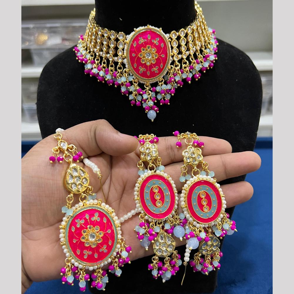 Hira Collection Designer Kundan Stone And Beads Heavy Choker Necklace Set