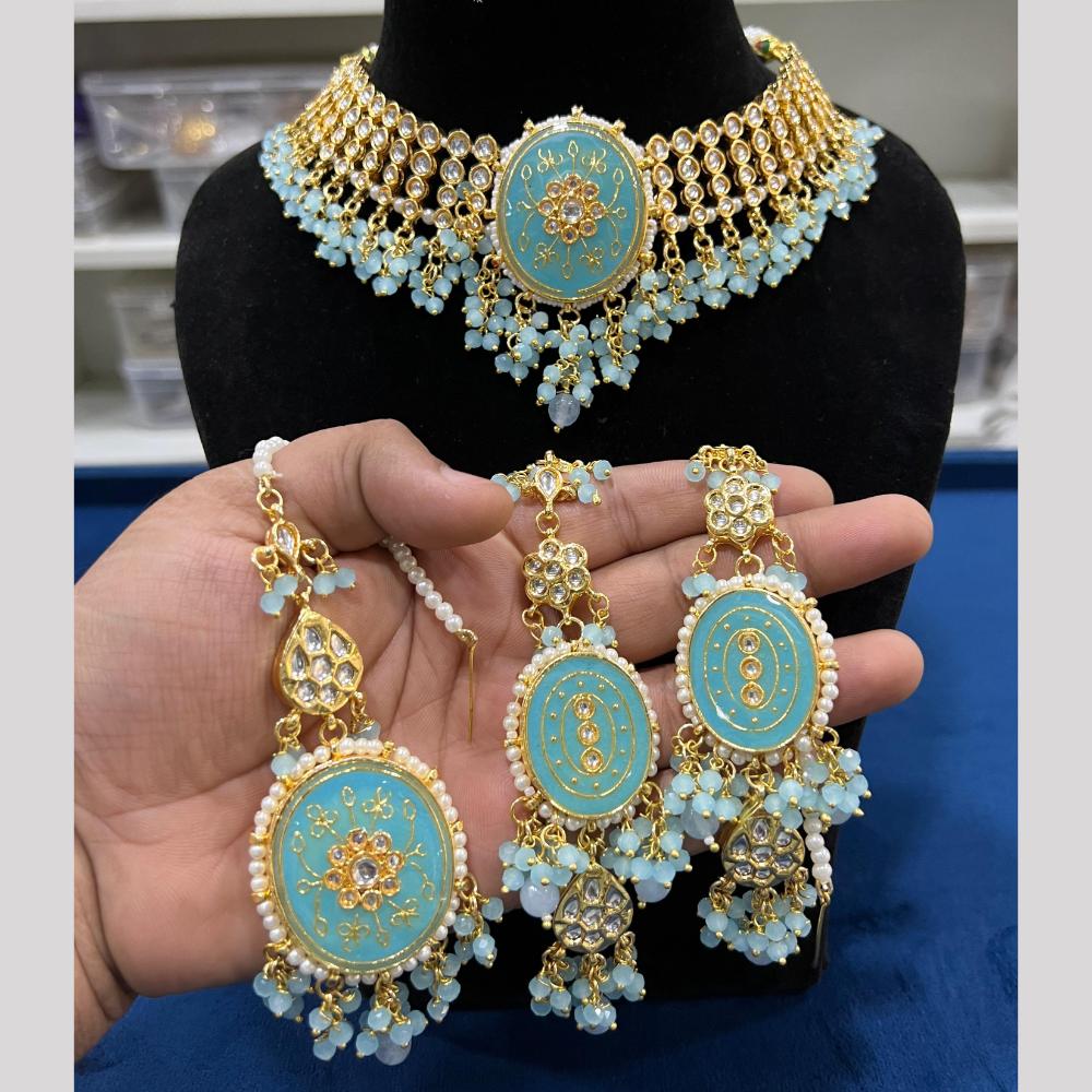 Hira Collection Designer Kundan Stone And Beads Heavy Choker Necklace Set