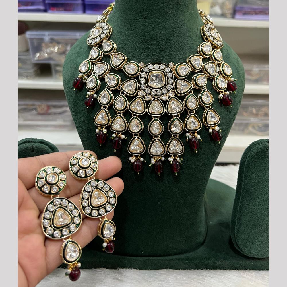 Hira Collection Premium Kundan Stone And Beaded Meenakari Necklace Set