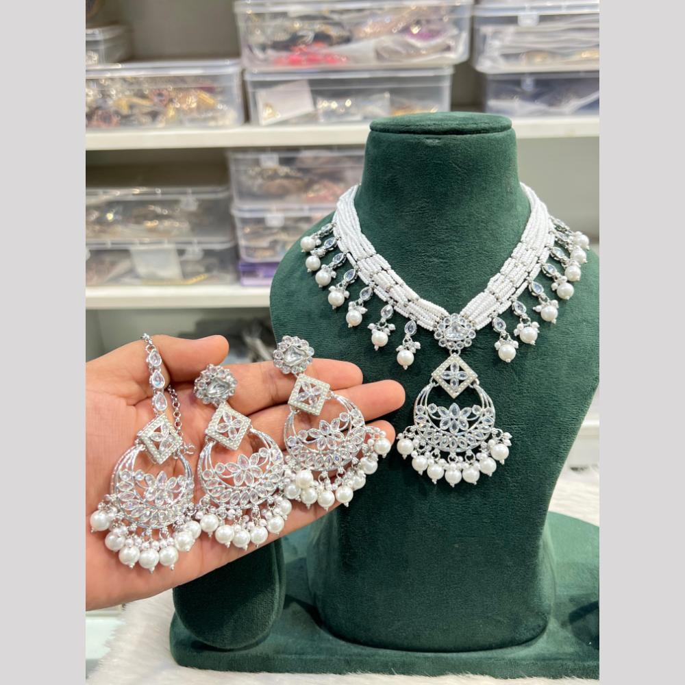 Hira Collection Festive Kundan And Crystal  Stone Pearl Necklace Set