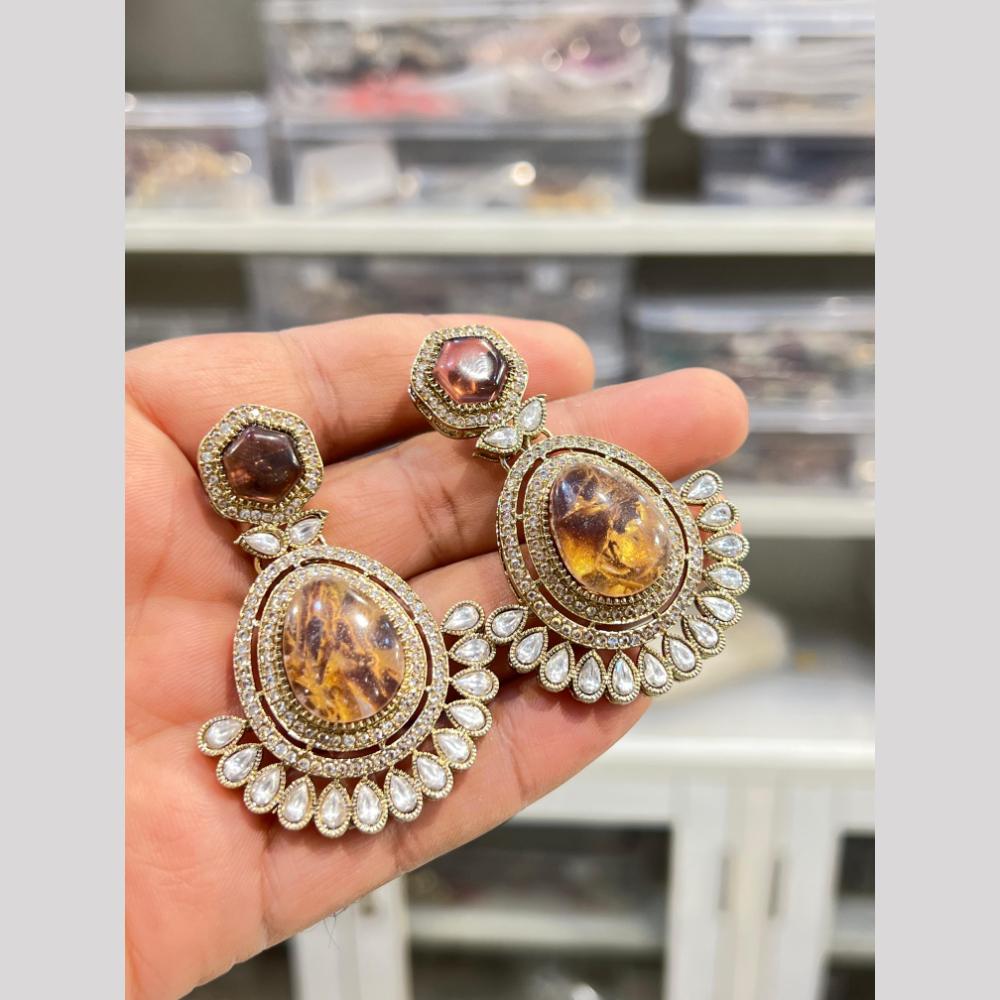 Hira Collection Designer Druzy Crystal Stone Hanging Earrings