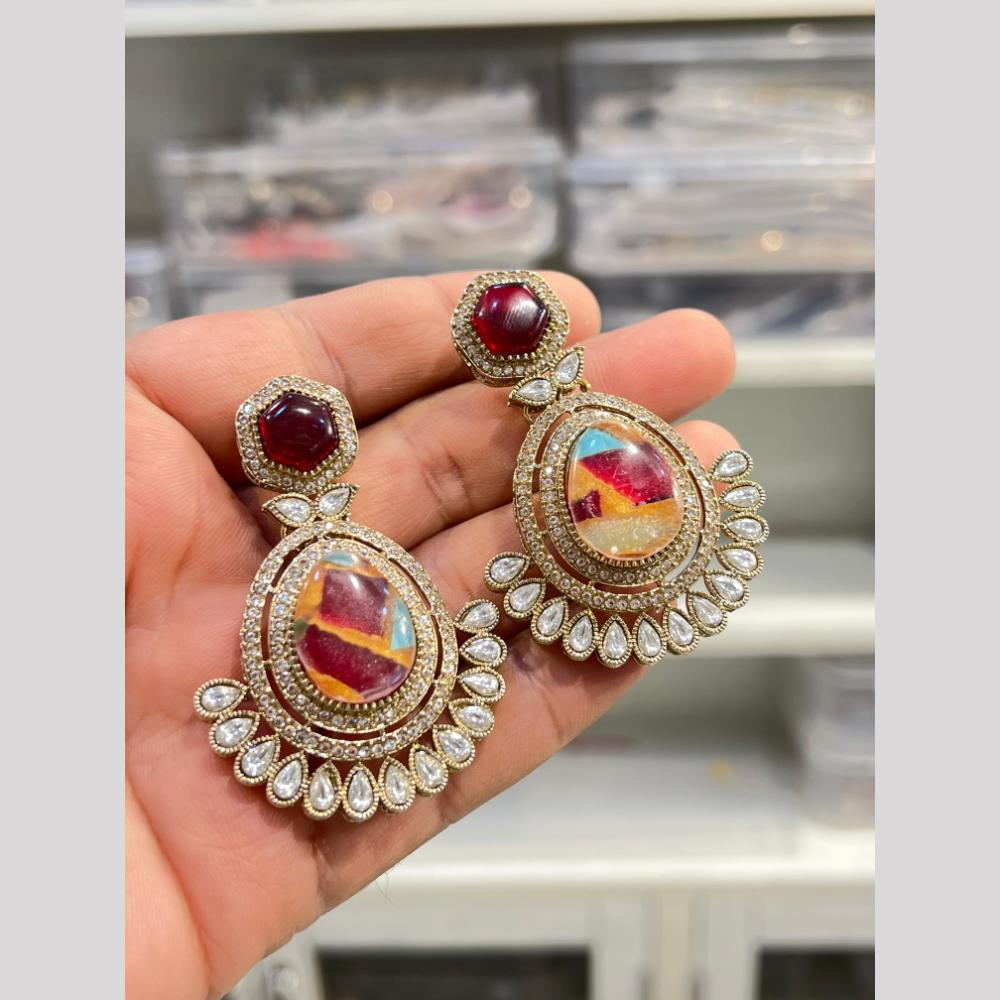 Hira Collection Designer Druzy Crystal Stone Hanging Earrings