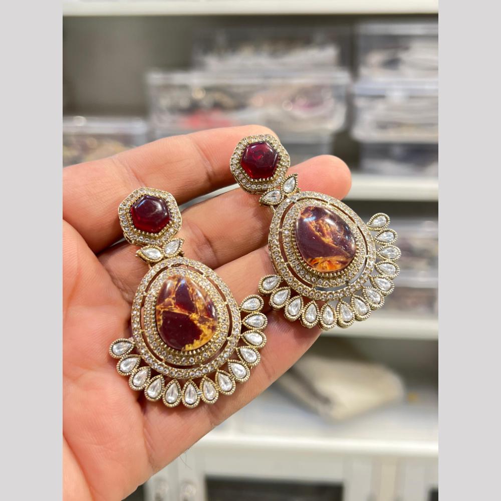 Hira Collection Designer Druzy Crystal Stone Hanging Earrings