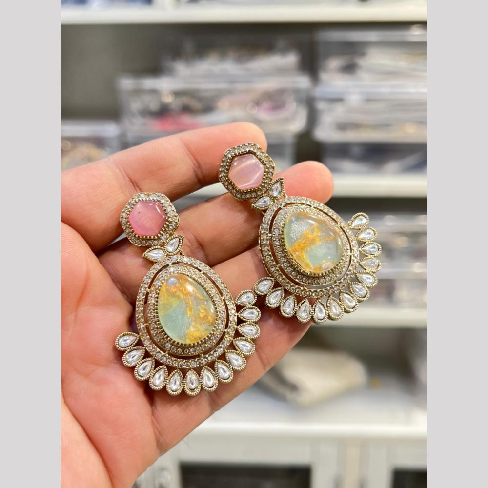 Hira Collection Designer Druzy Crystal Stone Hanging Earrings