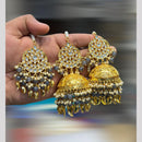 Hira Collections Gold Plated Kundan Stone And Pearls Jhumki Earrings With Maangtikka