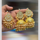 Hira Collections Gold Plated Kundan Stone And Pearls Jhumki Earrings With Maangtikka