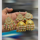 Hira Collections Gold Plated Kundan Stone And Pearls Jhumki Earrings With Maangtikka