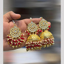 Hira Collections Gold Plated Kundan Stone And Pearls Jhumki Earrings With Maangtikka