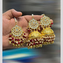 Hira Collections Gold Plated Kundan Stone And Pearls Jhumki Earrings With Maangtikka