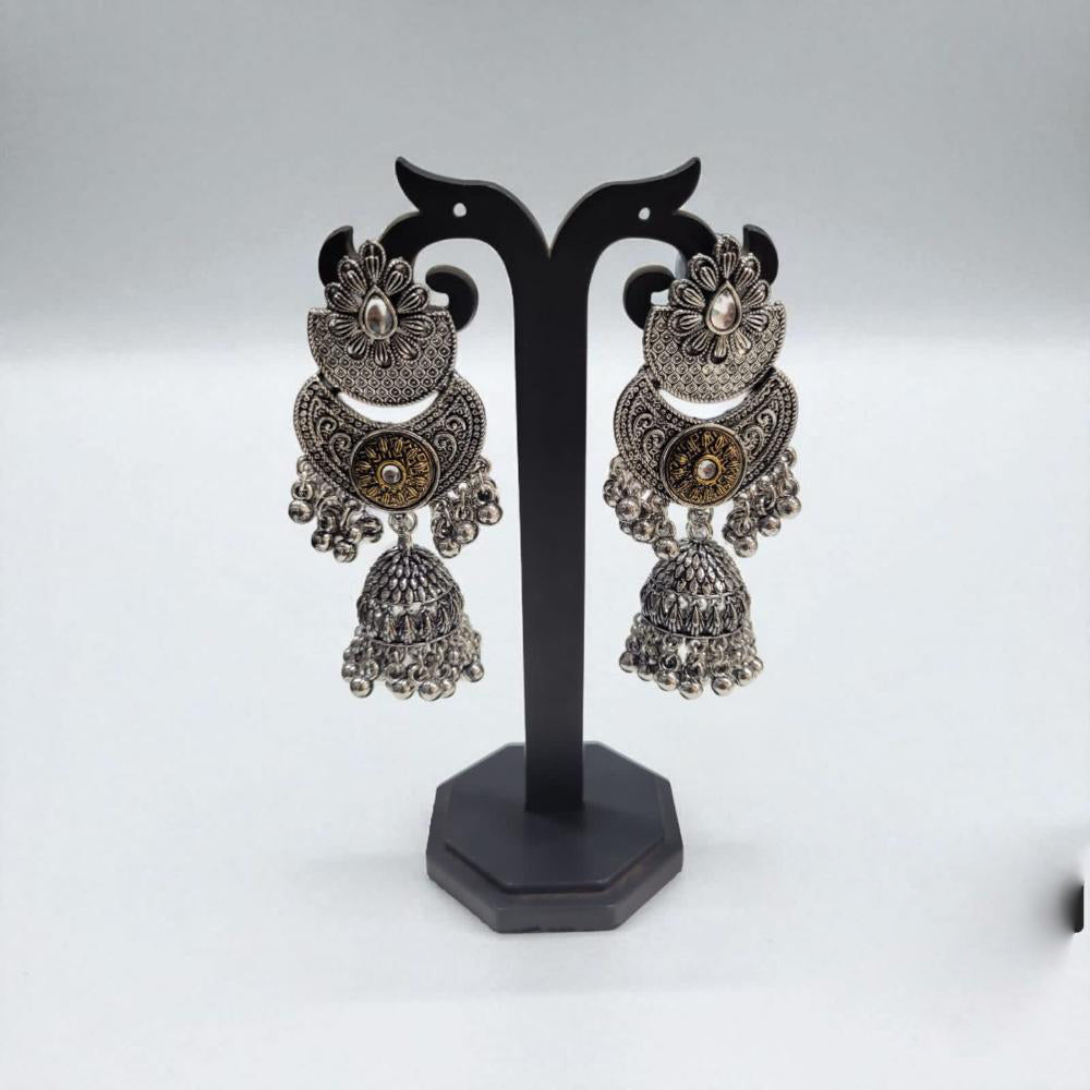 Hira Collections Dual Finish Two-Toned Jhumki Dangler Earrings for Weddings and Festive Wear