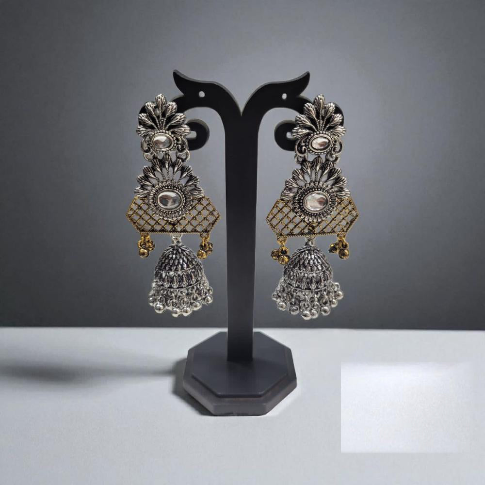 Hira Collections Dual Finish Two-Toned Jhumki Dangler Earrings for Weddings and Festive Wear