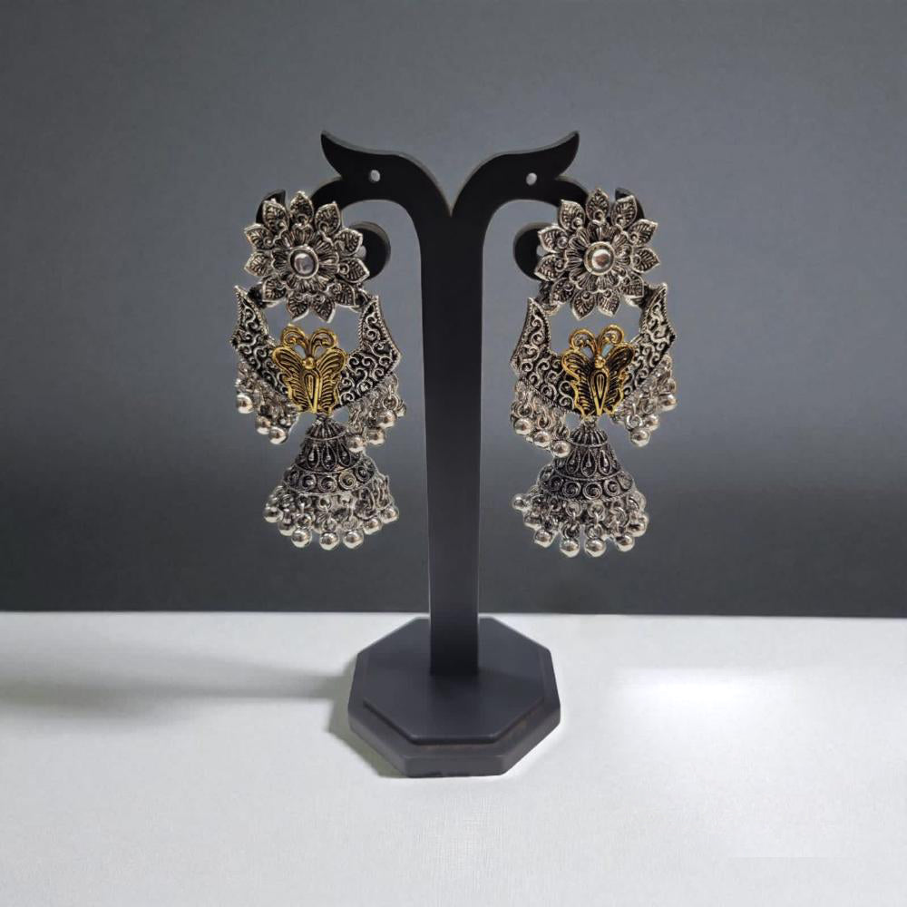 Hira Collections Dual Finish Two-Toned Jhumki Dangler Earrings for Weddings and Festive Wear