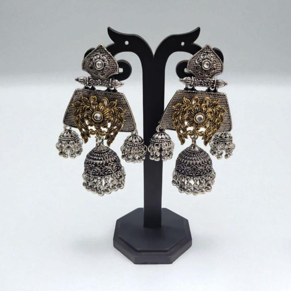 Hira Collections Antique Two-Toned Jhumki Danglers with Modern Touch
