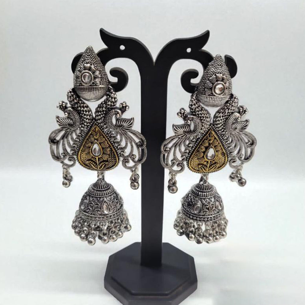 Hira Collections Antique Two-Toned Jhumki Danglers with Modern Touch