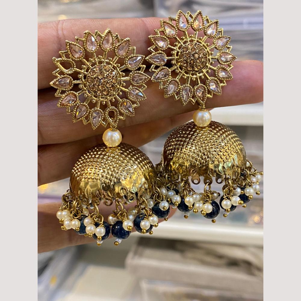 Hira Collections Traditional Gold-Plated Floral Kundan Jhumka Earrings with Pearls & Beads