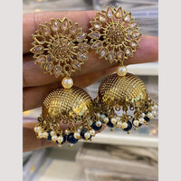Hira Collections Traditional Gold-Plated Floral Kundan Jhumka Earrings with Pearls & Beads