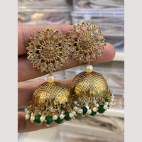 Hira Collections Traditional Gold-Plated Floral Kundan Jhumka Earrings with Pearls & Beads