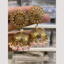 Hira Collections Traditional Gold-Plated Floral Kundan Jhumka Earrings with Pearls & Beads