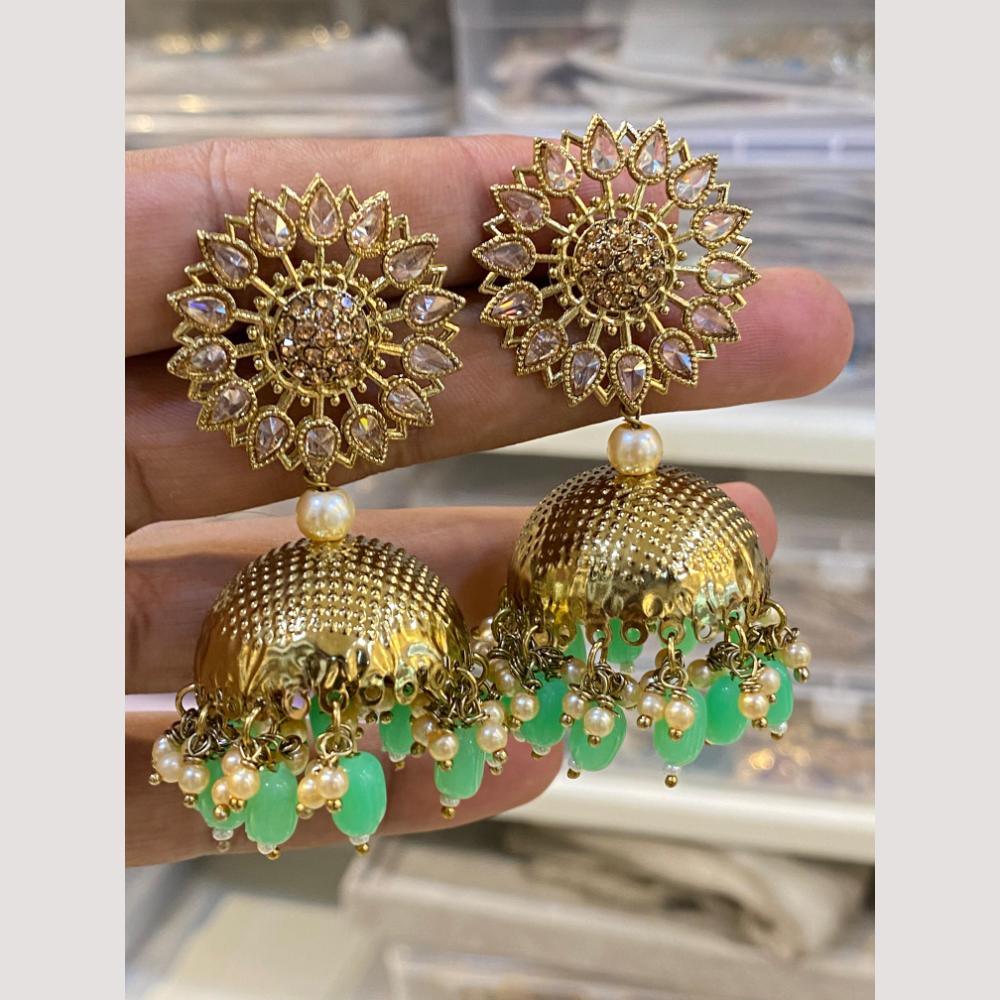 Hira Collections Traditional Gold-Plated Floral Kundan Jhumka Earrings with Pearls & Beads