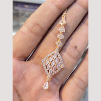 Hira Collections Elegant Rose Gold Plated American Diamond Maang Tikka with Dangling Drops