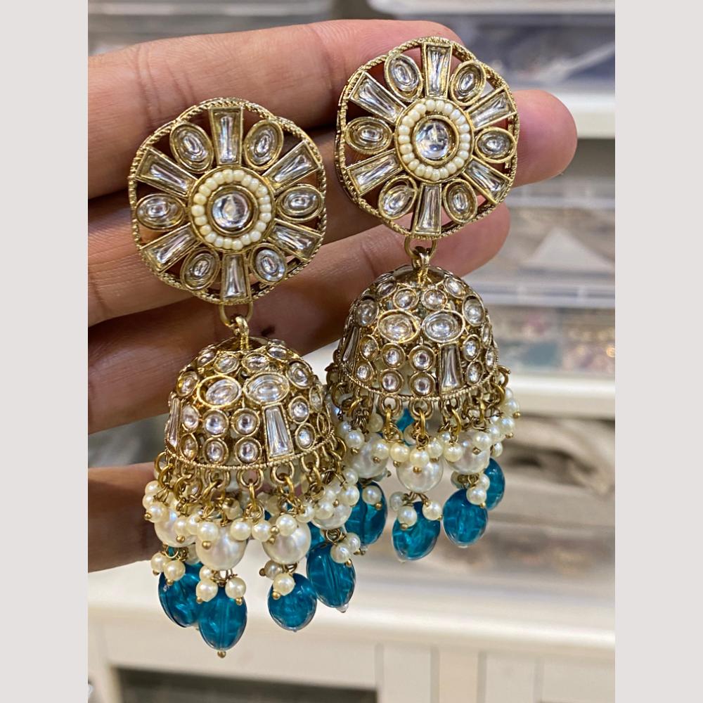 Hira Collections Antique Finish Kundan and Beads Jhumki Earrings For Every Festive Wear