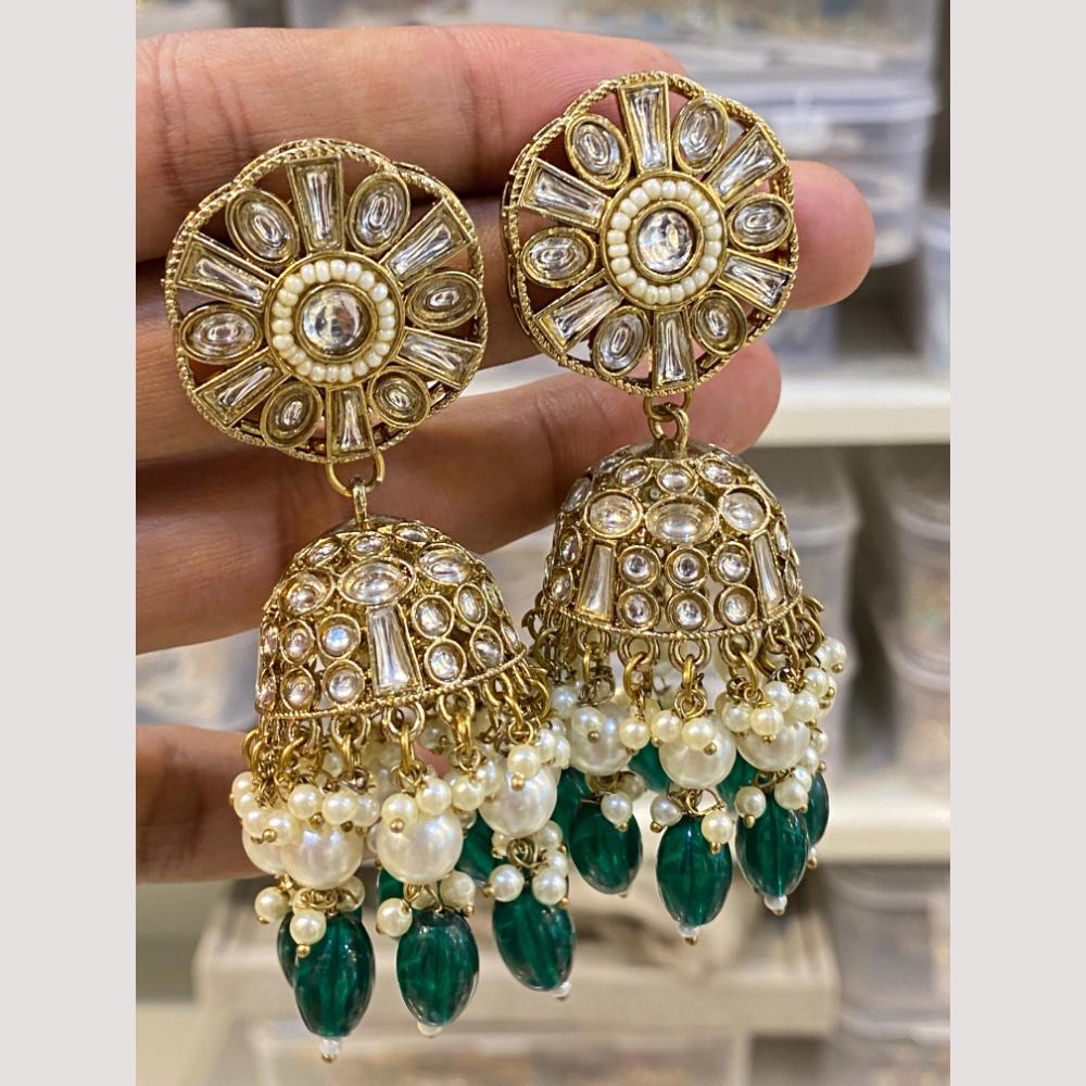 Hira Collections Antique Finish Kundan and Beads Jhumki Earrings For Every Festive Wear