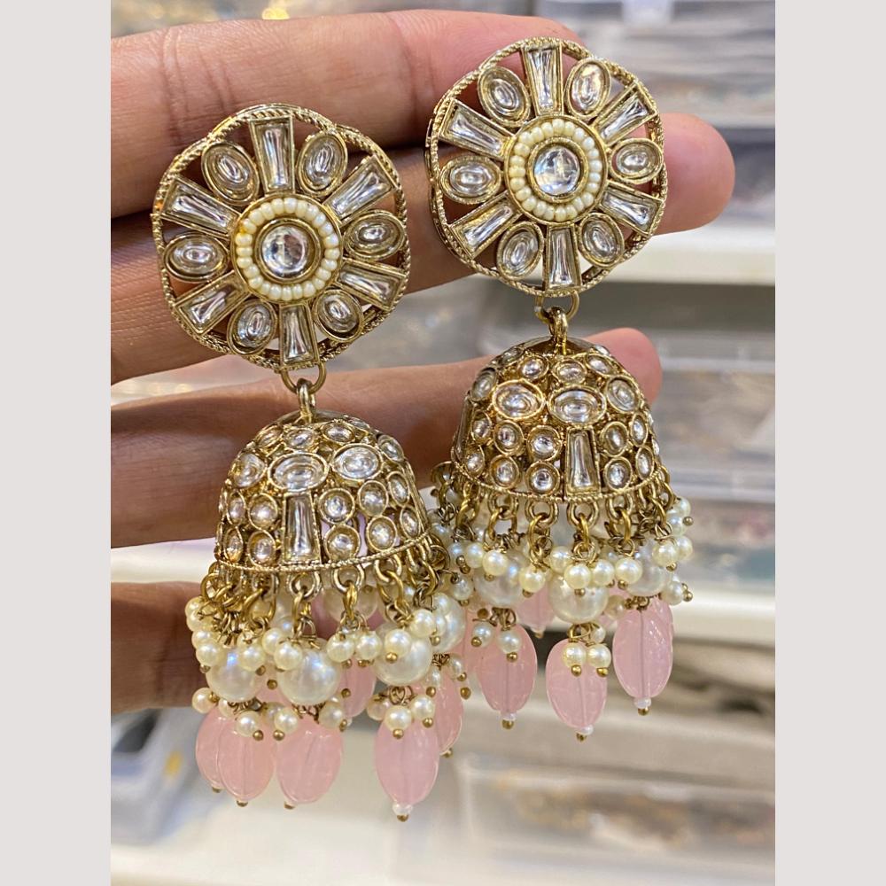Hira Collections Antique Finish Kundan and Beads Jhumki Earrings For Every Festive Wear