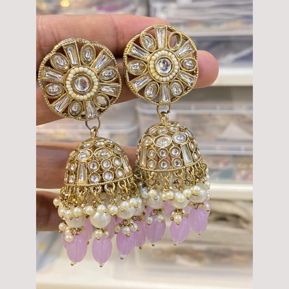 Hira Collections Antique Finish Kundan and Beads Jhumki Earrings For Every Festive Wear
