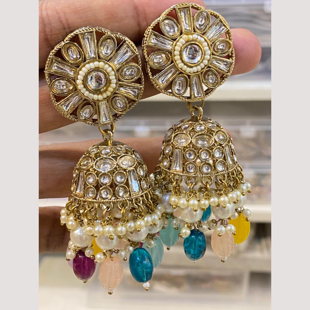 Hira Collections Antique Finish Kundan and Beads Jhumki Earrings For Every Festive Wear