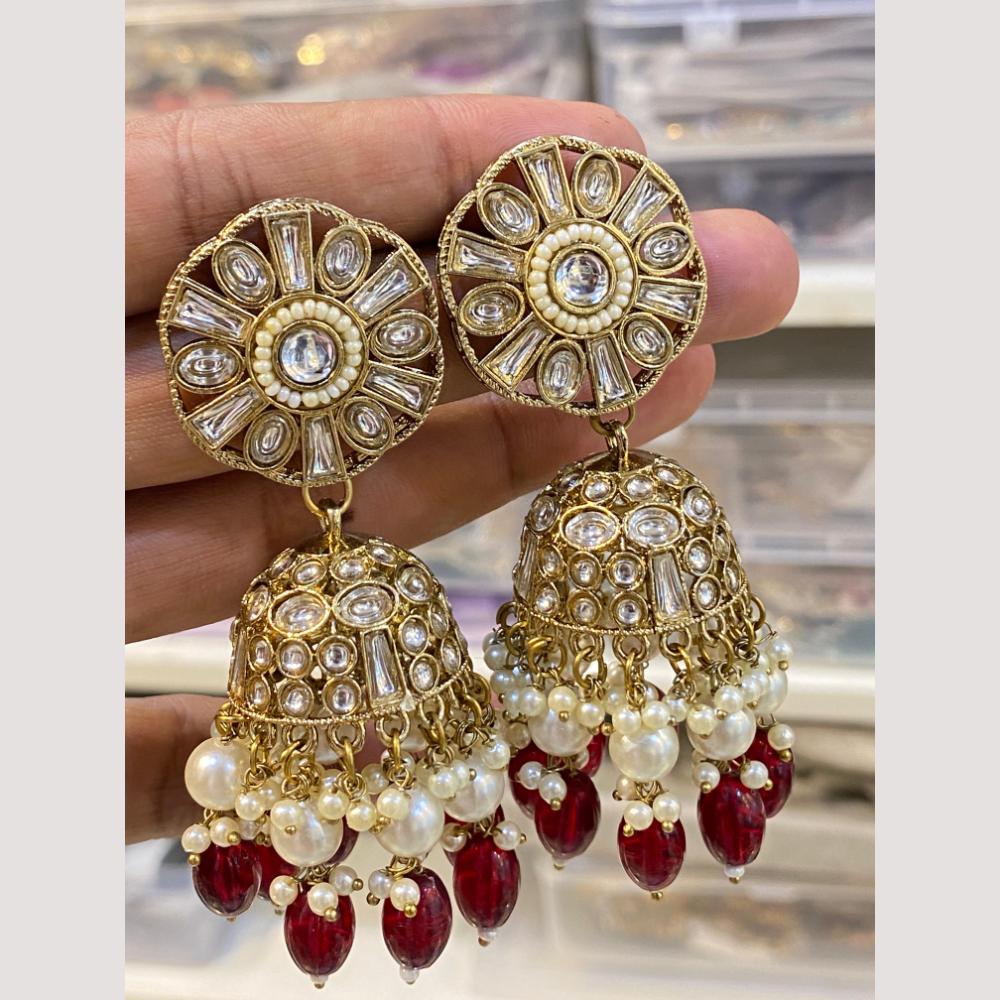 Hira Collections Antique Finish Kundan and Beads Jhumki Earrings For Every Festive Wear