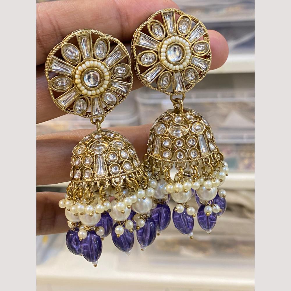 Hira Collections Antique Finish Kundan and Beads Jhumki Earrings For Every Festive Wear