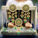 Hira Collections Antique Floral Design Kundan Earrings and Maang Tikka Set with Pearls