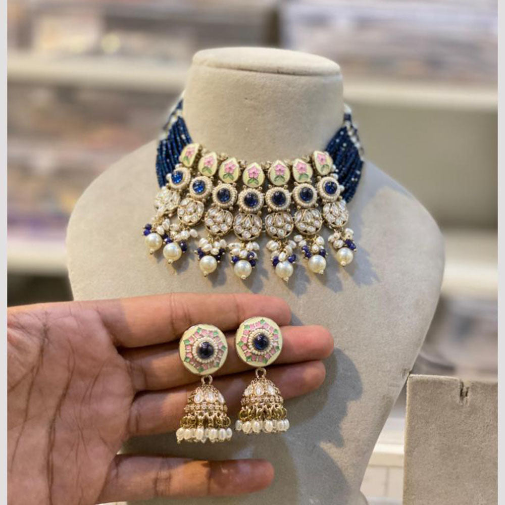 Hira Collection Elegant Kundan And Meenakari Pearl Choker Necklace Set