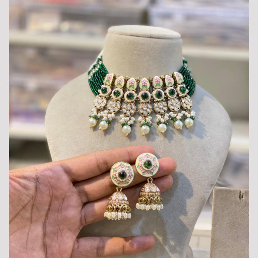 Hira Collection Elegant Kundan And Meenakari Pearl Choker Necklace Set