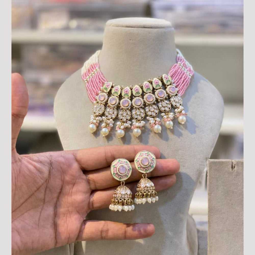 Hira Collection Elegant Kundan And Meenakari Pearl Choker Necklace Set