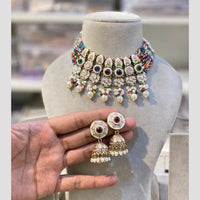 Hira Collection Elegant Kundan And Meenakari Pearl Choker Necklace Set