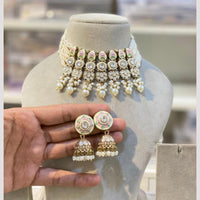 Hira Collection Elegant Kundan And Meenakari Pearl Choker Necklace Set