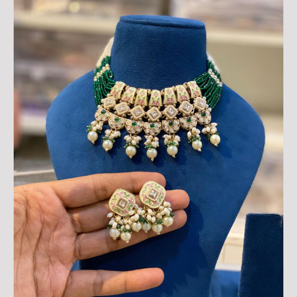 Hira Collection Elegant Kundan And Meenakari Pearl Choker Necklace Set
