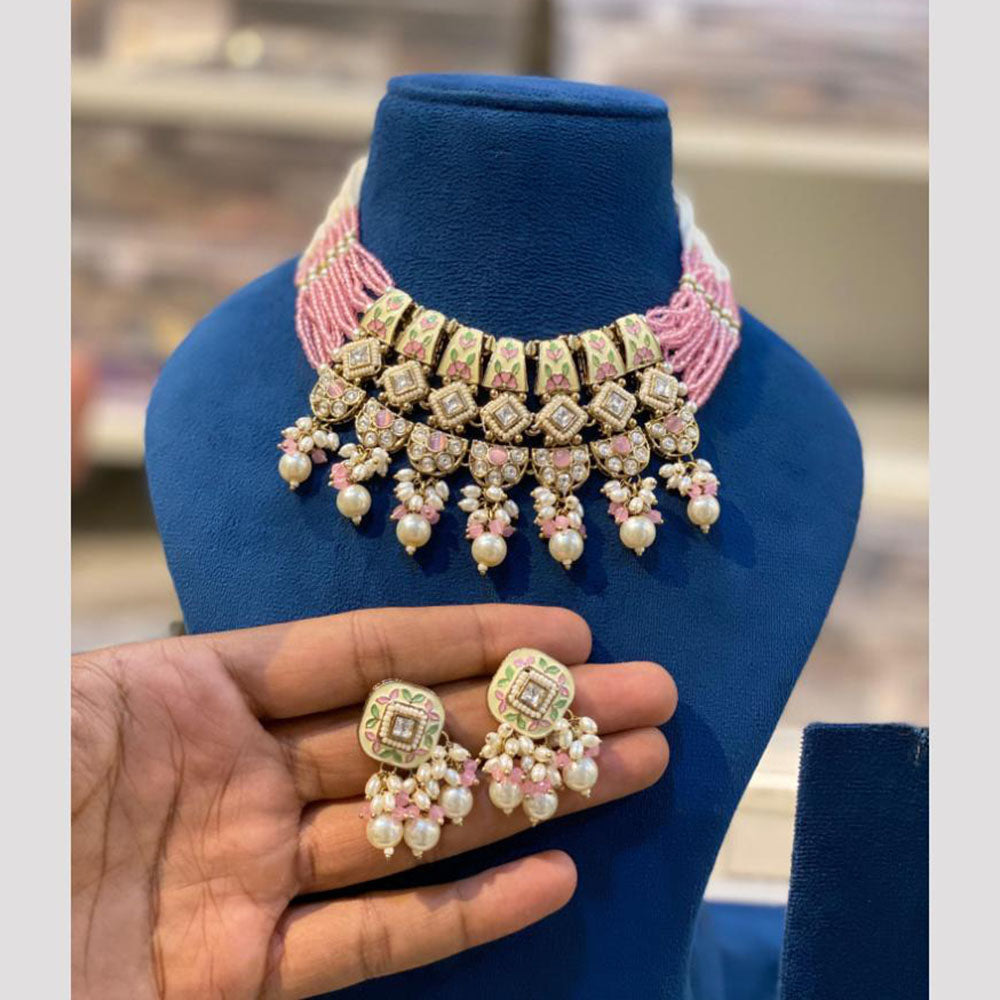 Hira Collection Elegant Kundan And Meenakari Pearl Choker Necklace Set